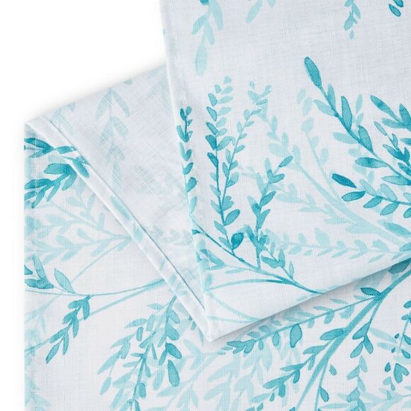Maiden Hair Fabric Tablecloth White Teal Botanical Leaves 52" x 70" Kitchen Gift - Picture 4 of 4